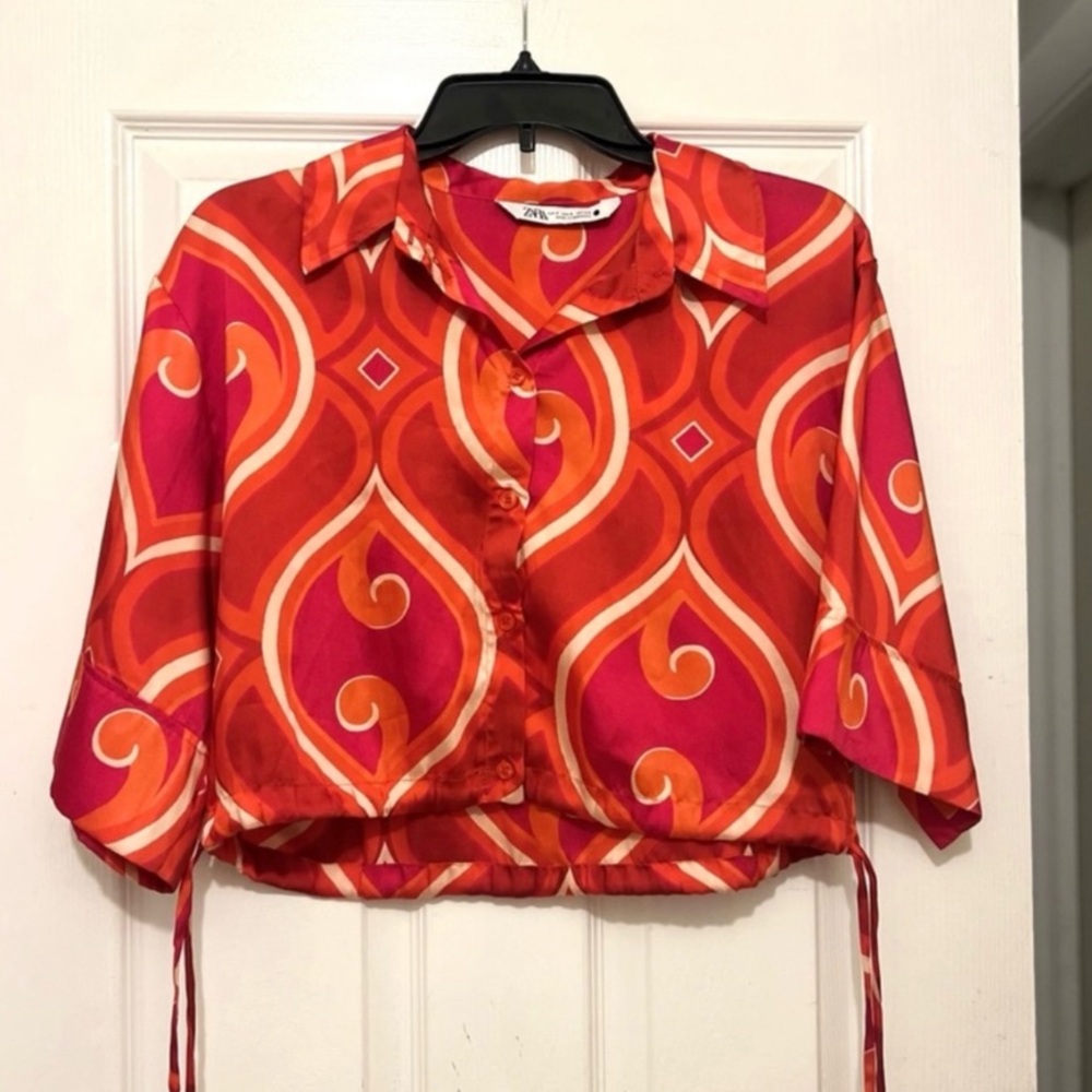 Zara Vibrant Red and Orange Blouse